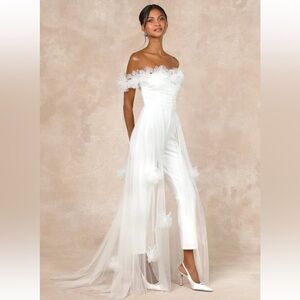 Lulu’s Modern Devotion White 3D Flower Tulle Overlay Jumpsuit